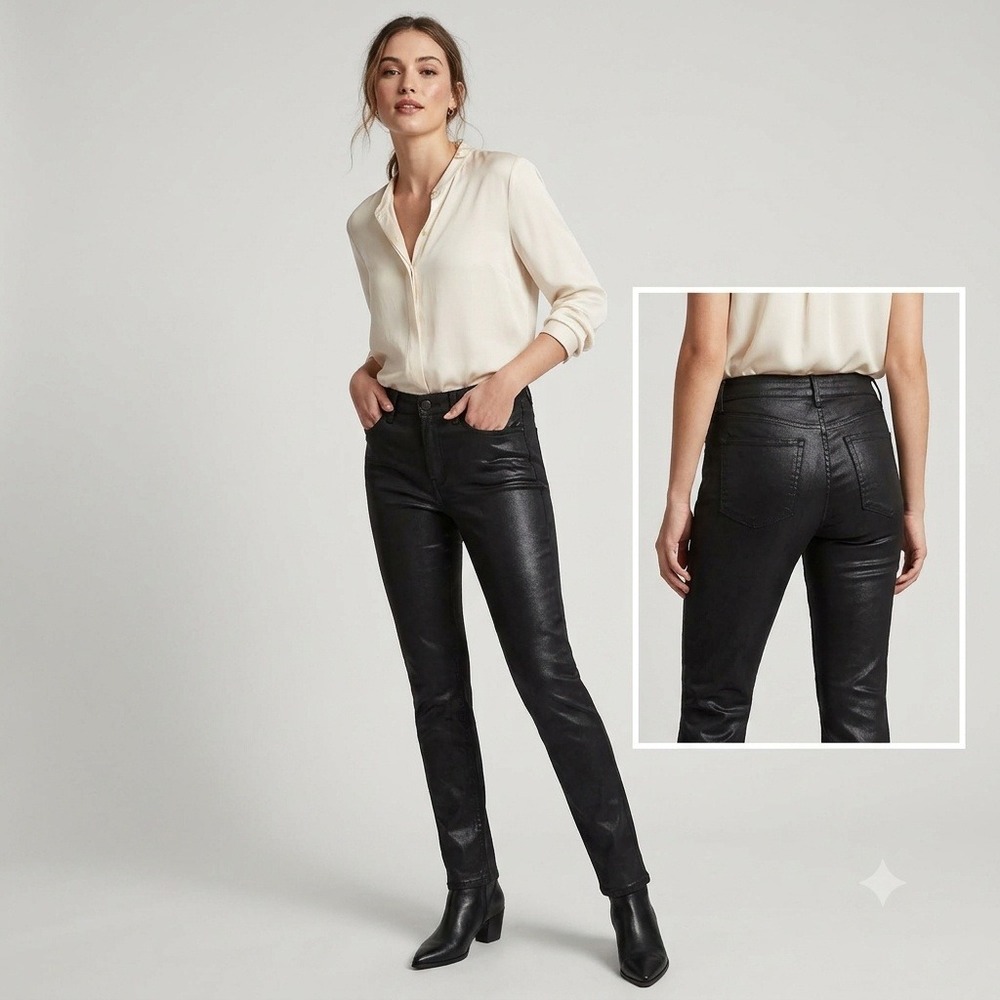 Banana Republic Slim Fit Pants Women 30/10 Black Coated Mid-Rise 565096-00